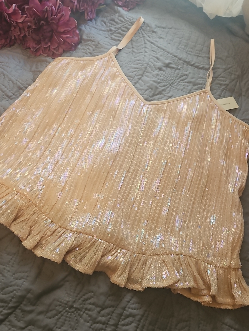 Anthropologie Pink Sequin Ruffle Cami SIZE 4 NEW